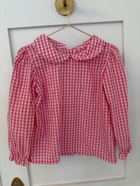 The Beaufort Bonnet Company Pink Gingham Peter Pan Collar Long Sleeve Top